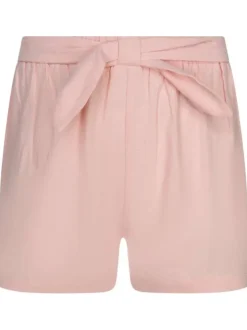 Short rose uni en coton coupe droite taille élastiquée