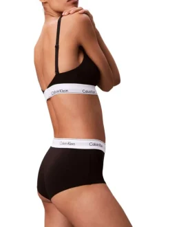 Shorty en coton mélangé noir uni avec une large bande blanche élastiquée