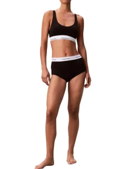 Shorty en coton mélangé noir uni avec une large bande blanche élastiquée