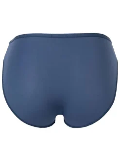 Slip bleu uni taille mi-haute avec ceinture élastiquée et surpiqûres ton sur ton