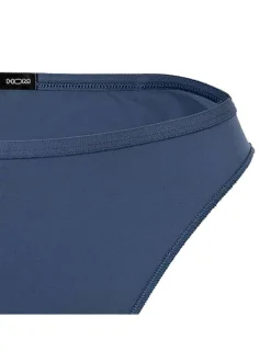Slip bleu uni taille mi-haute avec ceinture élastiquée et surpiqûres ton sur ton