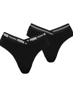 Slip brésilien en coton noire unie avec une ceinture élastiquée croisée