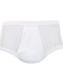 Slip en coton blanc de taille haute avec maille aérée et ceinture élastiquée
