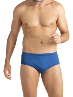 Slip en coton bleu pourvu de motifs brodés et d'une taille élastiquée