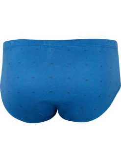Slip en coton bleu pourvu de motifs brodés et d'une taille élastiquée