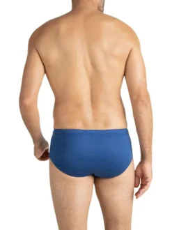 Slip en coton bleu pourvu de motifs brodés et d'une taille élastiquée