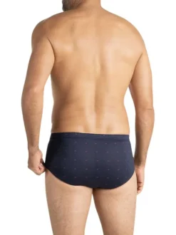 Slip en coton marine pourvu de motifs brodés et d'une taille élastiquée