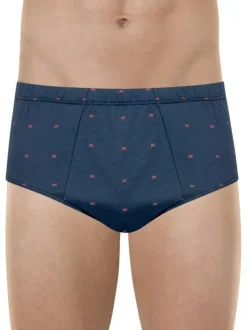 Slip en coton marine pourvu de motifs brodés et d'une taille élastiquée