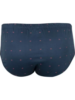 Slip en coton marine pourvu de motifs brodés et d'une taille élastiquée