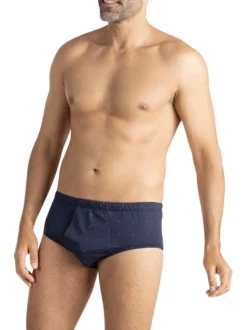 Slip en coton marine pourvu de motifs brodés et d'une taille élastiquée