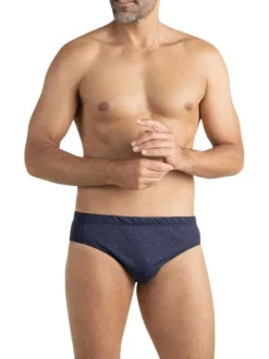Slip en coton marine pourvu de motifs de noeuds rouges brodés