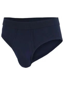 Slip en coton marine uni avec une coupe fermée et une taille élastiquée