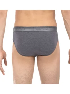 Slip Ho1 gris chiné avec logo brodé effet métallisé sur la taille élastiquée coupe ouverte