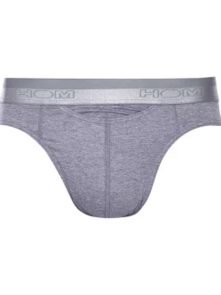 Slip Ho1 gris chiné avec logo brodé effet métallisé sur la taille élastiquée coupe ouverte