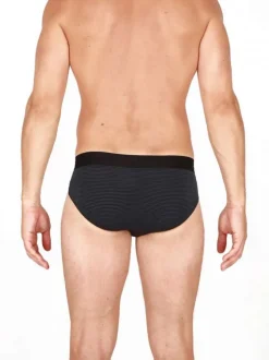 Slip noir à fines rayures avec taille élastiquée noire