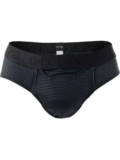Slip noir à fines rayures avec taille élastiquée noire