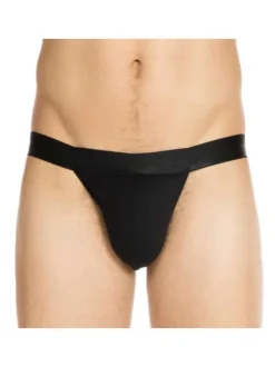 Slip noir uni style tanga avec taille élastiquée noire