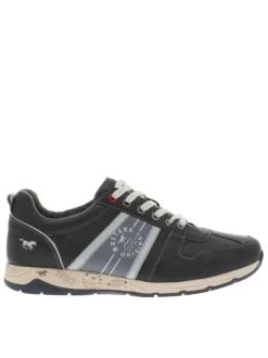 Sneakers anthracite et bleues avec logo de la marque et lacets plats