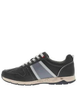 Sneakers anthracite et bleues avec logo de la marque et lacets plats