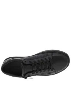 Sneakers basses en cuir noir à semelle vulcanisée, lacets et zip latéral