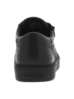 Sneakers basses en cuir noir à semelle vulcanisée, lacets et zip latéral