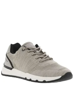 Sneakers beiges en maille avec des détails noirs et à lacets ronds