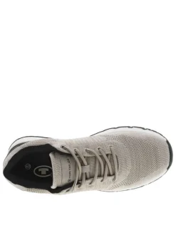 Sneakers beiges en maille avec des détails noirs et à lacets ronds