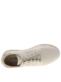 Sneakers beiges à semelle plate avec une fermeture à lacets ronds