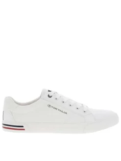 Sneakers blanches avec le nom de la marque imprimé et à lacets plats