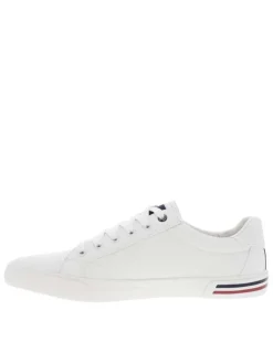 Sneakers blanches avec le nom de la marque imprimé et à lacets plats