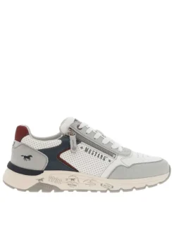 Sneakers blanches et grises fermées par un zip et à lacets plats