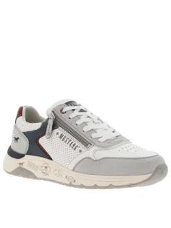 Sneakers blanches et grises fermées par un zip et à lacets plats
