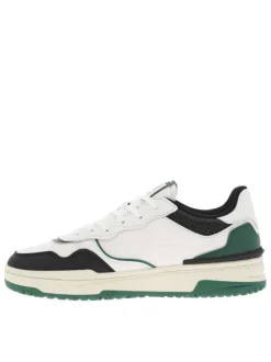 Sneakers blanches et vertes à semelle plate avec lacets plats et logos embossés