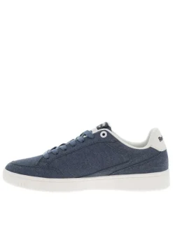 Sneakers bleues aspect denim à semelle plate blanche et à lacets plats