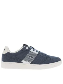 Sneakers bleues aspect denim à semelle plate blanche et à lacets plats