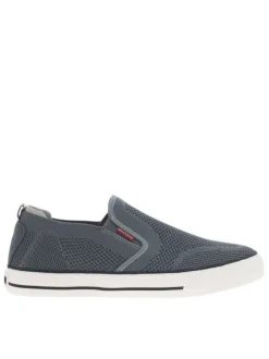Sneakers bleues en maille à semelle plate blanche et à fermeture slip-on