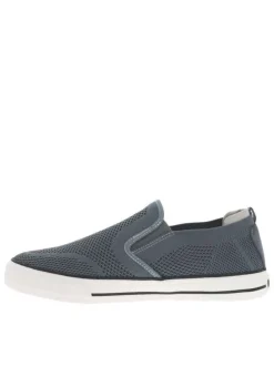 Sneakers bleues en maille à semelle plate blanche et à fermeture slip-on