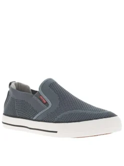 Sneakers bleues en maille à semelle plate blanche et à fermeture slip-on