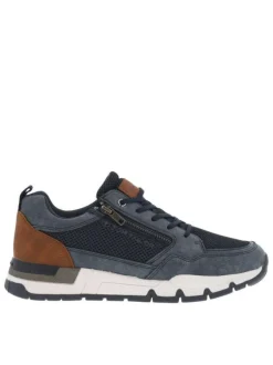 Sneakers bleues marine à empiècements en filet et à lacets plats avec un zip