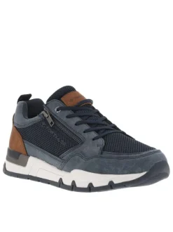 Sneakers bleues marine à empiècements en filet et à lacets plats avec un zip