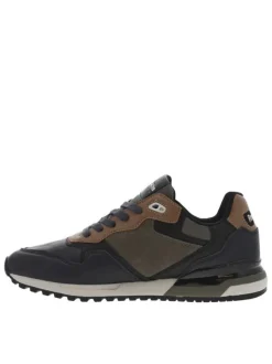 Sneakers bleu marine, kaki et camel à talon plat et à lacets plats marine