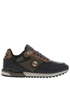 Sneakers bleu marine, kaki et camel à talon plat et à lacets plats marine