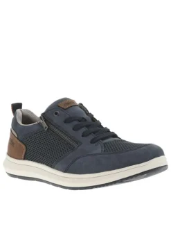 Sneakers bleu marine à talon plat avec des lacets et un zip latéral