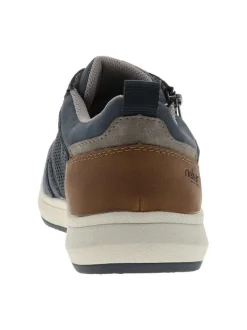 Sneakers bleu marine à talon plat avec des lacets et un zip latéral