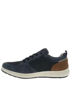 Sneakers bleu marine à talon plat avec des lacets et un zip latéral