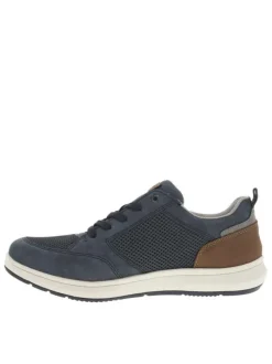 Sneakers bleu marine à talon plat avec des lacets et un zip latéral