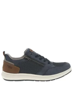 Sneakers bleu marine à talon plat avec des lacets et un zip latéral