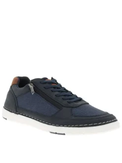 Sneakers bleu marine à talon plat avec des lacets et un zip latéral