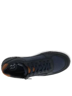 Sneakers bleu marine à talon plat avec des lacets et un zip latéral
