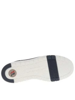 Sneakers bleu marine à talon plat avec des lacets et un zip latéral